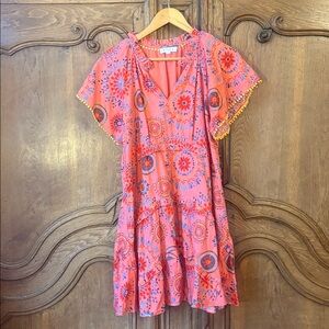 THML Orange Patterned Dress Size Small Boho Chic